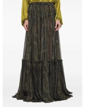 Saint Laurent Paisley Metallic-Fiber Tiered Skirt - Green