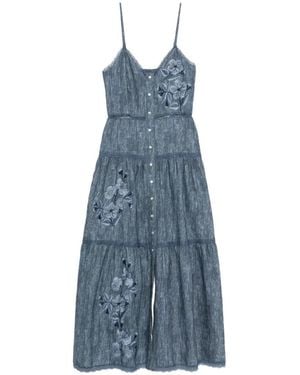 ERMANNO FIRENZE Floral-Embroidered Tiered Midi Dress - Blue