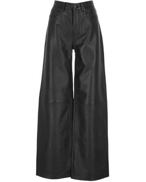 Lois Five-Pocket Leather Trousers - Black