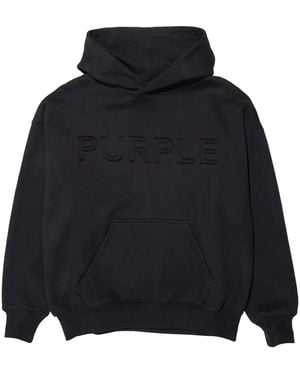Purple Brand Logo-Embossed Fleece Hoodie - Blue