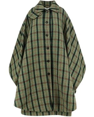 Chloé Abrigo A Cuadros Con Botones Y Capa - Verde