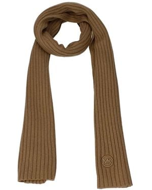 Michael Kors Ribbed-Knit Logo-Patch Scarf - White
