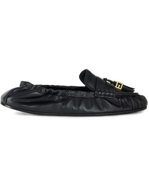 Elisabetta Franchi Tassel Logo Nappa Leather Ballet Flats - White