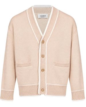 Laneus Contrast-Trim V-Neck Cardigan - Natural