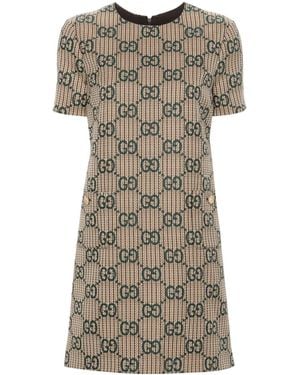 Gucci Monogram-pattern Wool Mini Dress - Brown