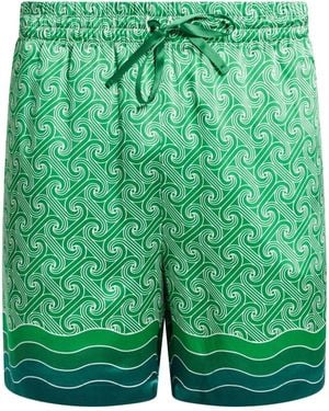 CASABLANCA Geometric-Print Silk Shorts - Green