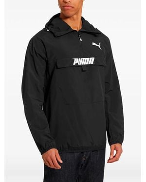 PUMA Logo-Print Half-Zip Jacket - Black