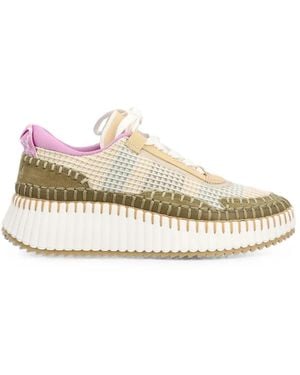 Chloé Nama Whipstitched Mesh Sneakers - White