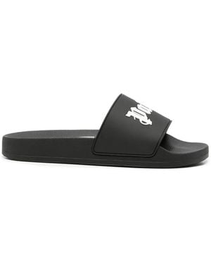 Palm Angels Logo-Print Slides - Black
