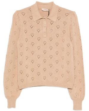 Twinset Pointelle-Knit Buttoned Polo Shirt - Natural