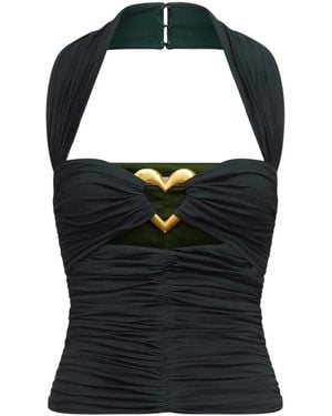 Area Heart Ruched Halter Top - Black