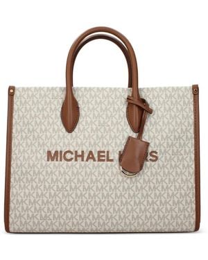 Michael Kors Monogram-Print Logo-Lettering Tote Bag - Natural