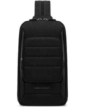 Piquadro Borsa Messenger Convertibile Con Placca Logo - Nero