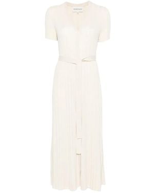 Bompard Ribbed Belted Knitted Midi Dress - White