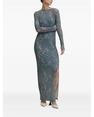 HUGO Floral-Print Mesh Maxi Dress - Blue