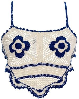 Agua Bendita Flower-Crochet Top - Blue