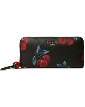 Twinset Cherry-Print Zip Wallet - Black