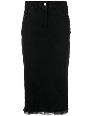 Alberta Ferretti Lace-Trim Denim Pencil Skirt - Black