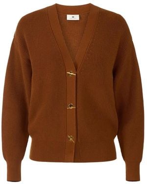 Elisabetta Franchi Knit Cardigan With Jewel Buttons - Brown