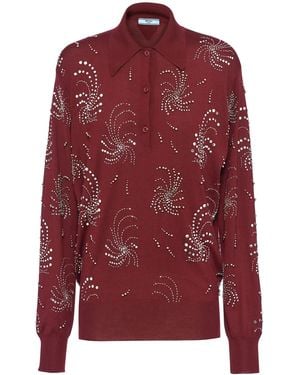 Prada ビジュートリム カシミア ポロシャツ - レッド