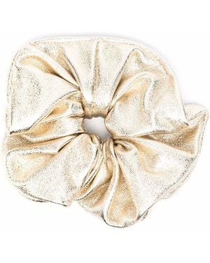 Manokhi Metallic Ruched Leather Hair Scrunchie - Natural