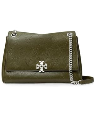 Tory Burch Medium Quilted Logo-Plaque Shoulder Bag - Green