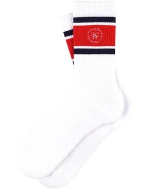 Sporty & Rich Stripe Logo Socks - White