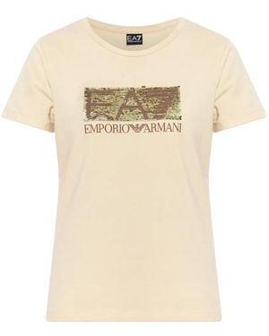 EA7 Sequin-Logo T-Shirt - Natural