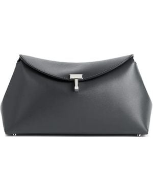 TOTEME T-Lock Leather Clutch Shark - Black
