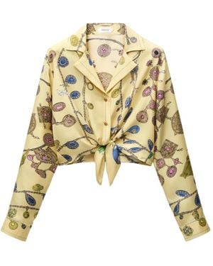Versace Jewellery-Print Tie-Waist Shirt - Metallic