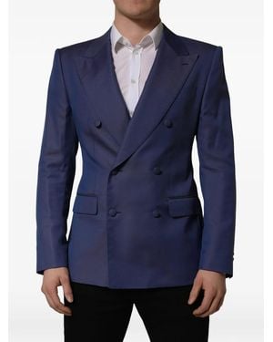 Dolce & Gabbana Double-Breasted Wool Blazer - Blue