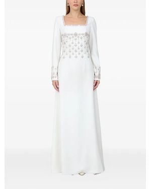 Dina Melwani Robe À Ornements En Cristal - Blanc