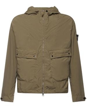 Stone Island Lightweight Canvas Hooded Jacket - Green