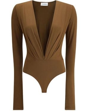 ANDAMANE V-neck Long-sleeve Bodysuit - ブラウン