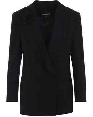Giorgio Armani Flower Double-Breasted Blazer - Black