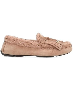 Jimmy Choo Manon F Shearling-Trim Suede Loafers - Pink
