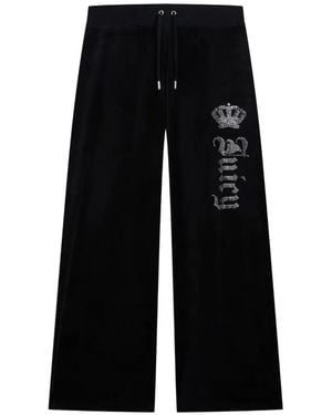 Juicy Couture Diamanté Crown Velour Track Trousers - Black