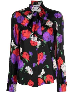 Moschino Floral-Print Silk Blouse - Black
