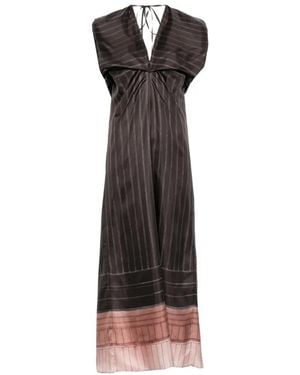 Alysi Pinstripe-Pattern Gathered Maxi Dress - Brown