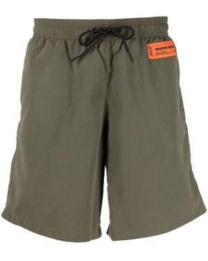 Heron Preston Drawstring-Waist Logo-Patch Shorts - Green