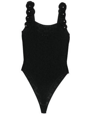Sandro Top Con Aplique Floral - Negro