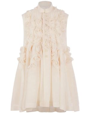 Comme des Garçons Floral-Appliqué Sleeveless Dress - White