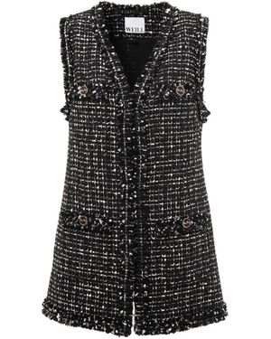 WEILL PARIS Tweed Mouwloos Jack Met Franje - Zwart