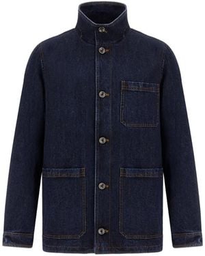 Herno High-Neck Denim Shirt Jacket - Blue