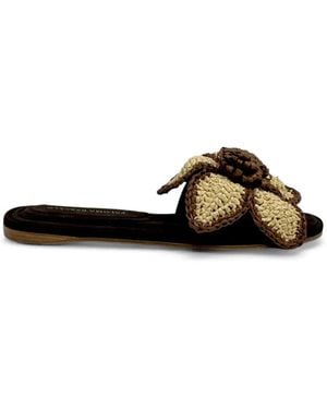 Paloma Barceló Flower-Appliqué Flat Sandals - Brown