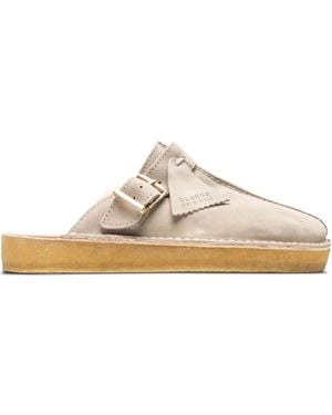 Clarks Trek Buckle-Detail Mules - White