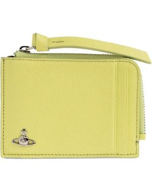 Vivienne Westwood Orb-Plaque Grained Leather Card Holder - Yellow