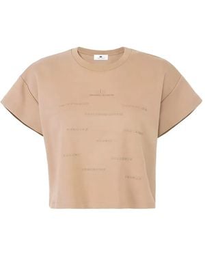 Elisabetta Franchi Jersey T-Shirt With Lettering Print - Natural