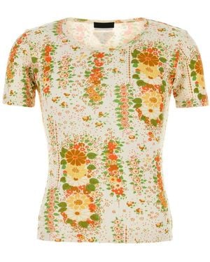 Prada Camiseta de algodón con estampado floral - Metálico