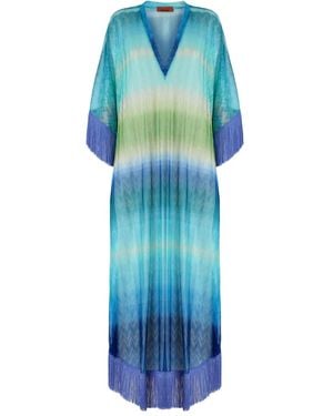 Missoni Caftano Con Frange - Blu